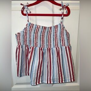 Girl’s sz 14 Striped Poplin Smocked Tank Top